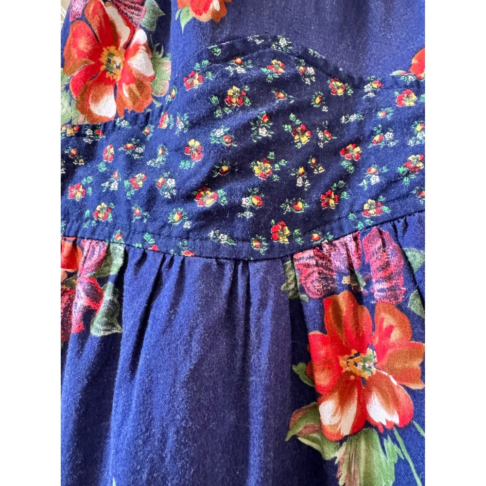 Vintage 70's Blue Floral Halter Midi Dress Blue Red Tiered Prairie Boho Sz 10 - Picture 3 of 8